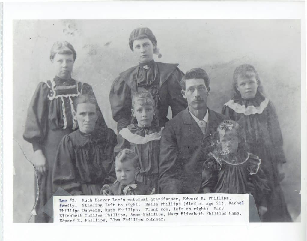 A black and white photo shows seven people in 19th-century clothing, with "Lee #2" text below.