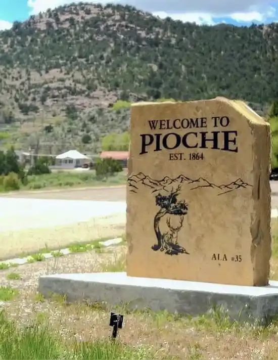 Welcome to Pioche sign